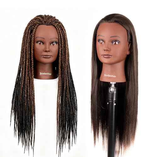Mannequin Head with Hair,Cosmetology Mannequin Practice Head with Human Hair, 26-28¡¯¡¯ Doll Head for Braiding Hairstyling Cutting with Clamp Holder and Tools