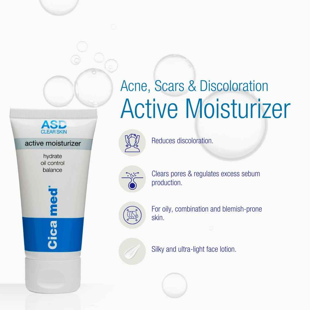 Moisturizer for Acne, Cicamed Medical Science, ASD Active Acne Scars Blemishes Oily Skin and Discoloration
