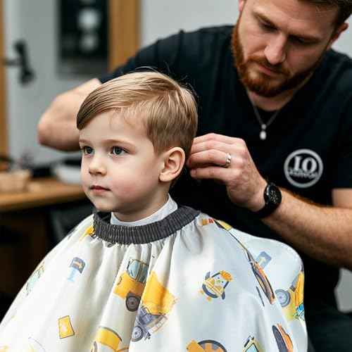 Gealaek Kids Haircut Cape and Neck Duster Brush Set with Construction Site Pattern Kids Barber Cape 55x40 Inches for Boys & Girls Salon Cape Kit (White)