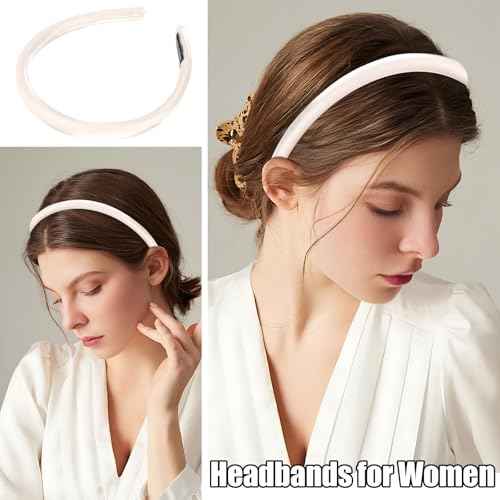 Headbands for Women, White Womens Thick Silk Satin Super Soft & Comfortable Sponge Padded Headbands Hair Bands Hoops Accessories for Women Girls