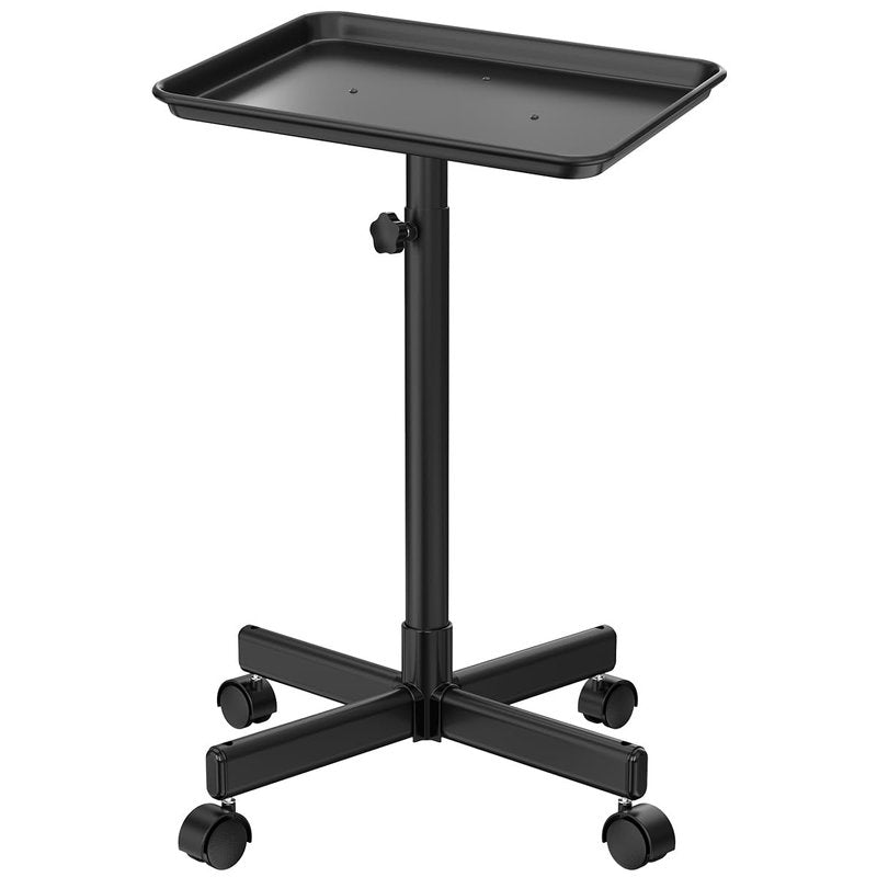 Salon Rolling Tray - Premium Aluminum Tattoo Tray for Beauty Professionals | Adjustable Height, Black