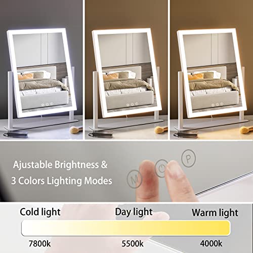 HIEEY Lighted Makeup Mirror, Hollywood Vanity Mirror with Lights, Three Color Lighting Modes, and 5X Magnification Mirror, Smart Touch Control, 360¡ÆRotation (17.3in,White,Gift Box)