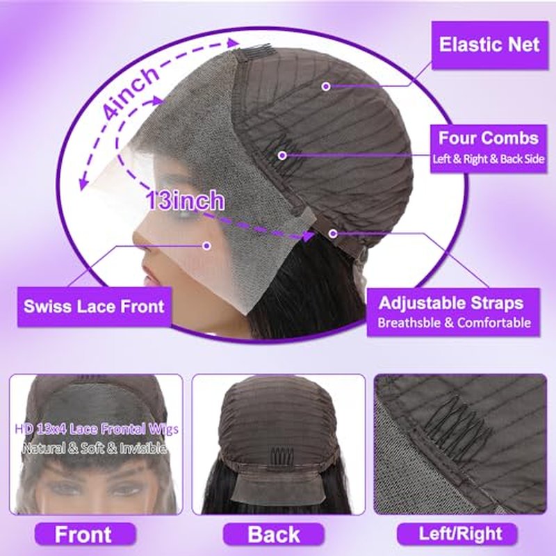 Deep Wave Lace Front Wigs Human Hair 180 Density Glueless Wigs for Women 13x4 HD Transparent Lace Front Wigs Pre Plucked with Baby Hair 24 Inch