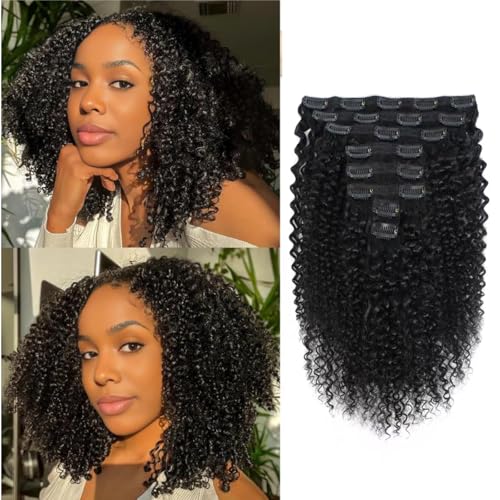 Kinky Curly Clip in Hair Extensions for Women 3C 4A Kinky Curly Clip ins 8pcs 120g/set 10A Brazilian Virgin Human Hair Curly Hair Extensions Natural Black 18 Inch
