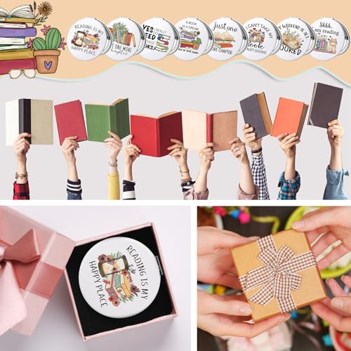 Weysat 8 Pcs Christmas Book Club Gifts Book Lovers Compact Mirror for Women Portable Makeup Pocket Mirror for Adult Women Lovers Librarian Bookish Club Gifts