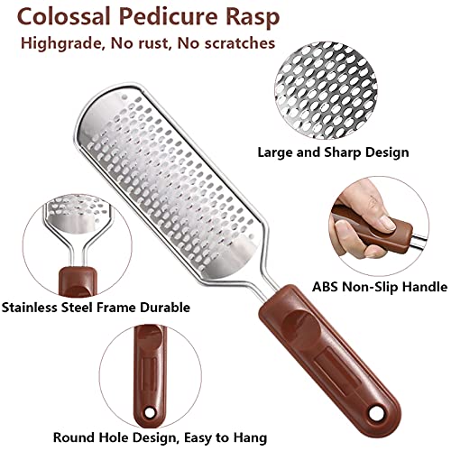 Colossal Foot Rasp & Wood Handle Callus Shaver (10 Replacement & 1 File Foot Heads), Pedicure Foot File Kit, Heel Scraper for Feet, Foot File Callus Remover