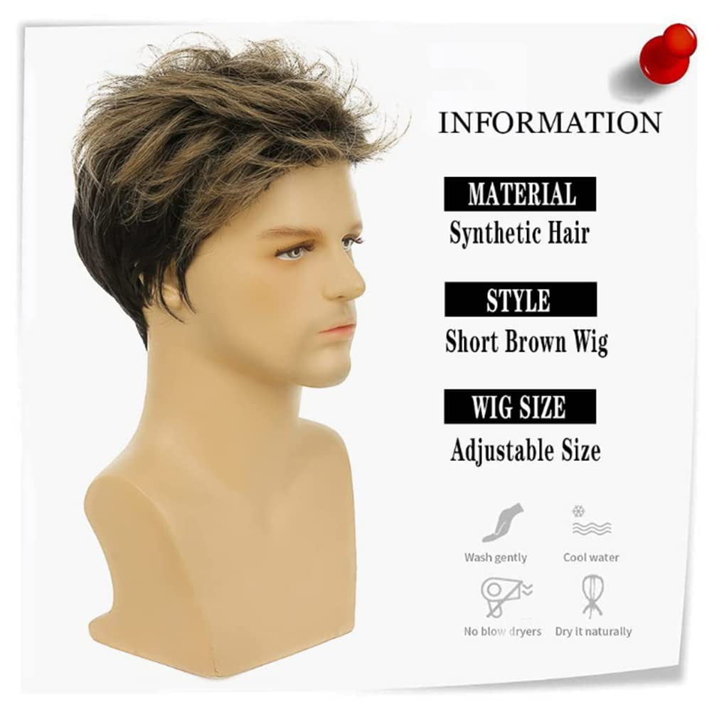 Tseses Blonde Mix Black Men Wigs Short Layered Wig for Male Guy Halloween Cosplay Party Costume Hair Synthetic Fiber Wig