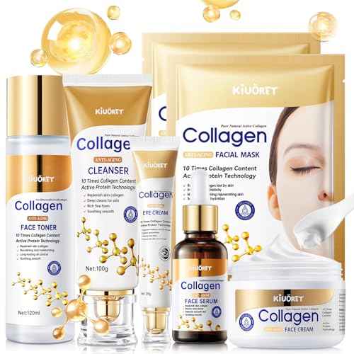 Collagen Skin Care Set - 7PCS Moisturizing Skin Care Set Reduce Wrinkles & Fine Lines, Long-Lasting Oil Control, Firm Skin - With Cleanser, Toner, Serum, Eye Cream, Face Cream & Facial Masks