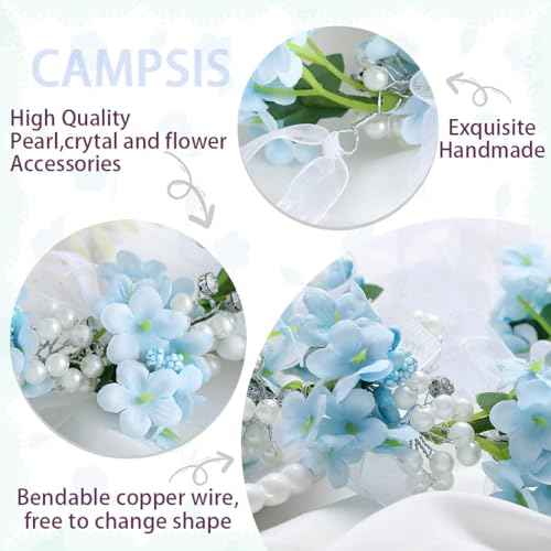 Campsis Blue Flower Headband, Floral Headpiece for Girls