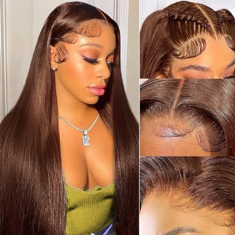Brown Straight Lace Front Wigs Human Hair 200 Density Chocolate Brown Lace Front Wig Straight 12A 13x4 HD Transparent Full Lace Frontal Wigs Pre Plucked Brown Human Hair Wig 24 Inch