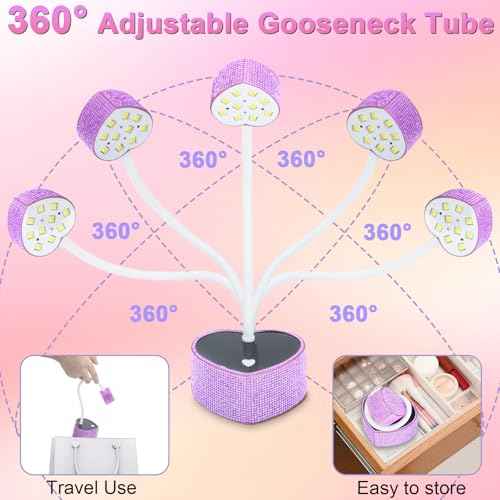 UV Nail Lamp,30W Rechargeable Gel Lamp Mini Cordless UV Light with 2 Timers & Auto Sensor,LED Fast Curing Goosenecks Gel Nail Polish Lamp for Home DIY Manicure (Purple Diamond)