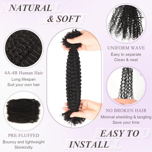 Afro Kinkys Bulk Human Hair Kinky-Curly 100% Real Human Hair for Twist, Braiding, Dreadlocks & Sister Locs, Natural Soft Pre Fluffed, Can Be Dyed Bleached (#1B Natural Black, 16 Inch)