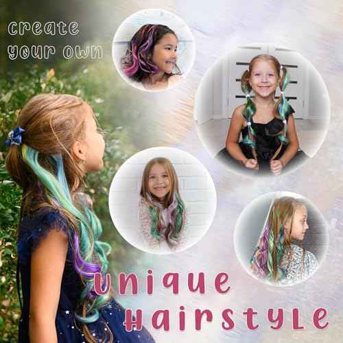 Colored Hair Extensions for Kids, Curly Hair Extensions Clip ins, Little Girl Hairpieces for Birthday Party, Festival, Goodie Bags, 14 PCS