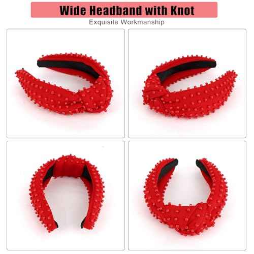 Ondder Red Hairband Top Knot Headband for Women, Cloth Head Bands for Women's Hair, Wide Knotted Headbands for Women Girls, Non Slip Fashion Headbands, One Size Fits All for Her