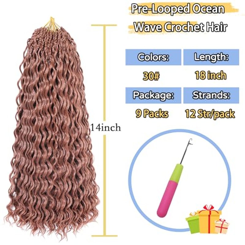 Ocean Wave Crochet Hair 18 Inch 9 Packs Curly Crochet Hair for Black Women Short Deep Wave Braiding Hair Pre Looped Synthetic Hair Extensions
