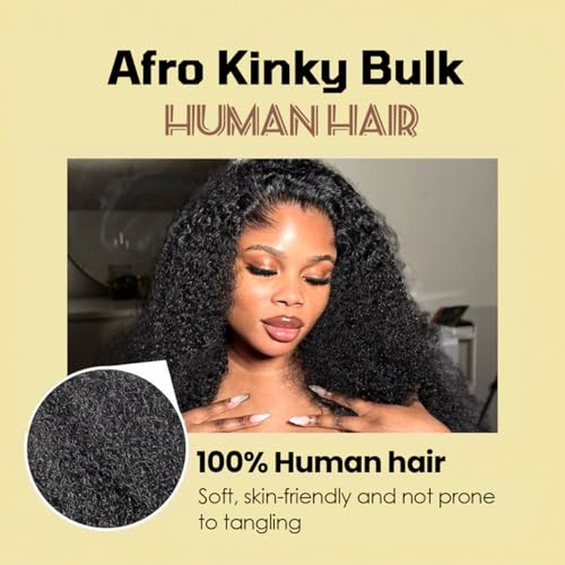 Afro Kinkys Bulk Human Hair for kinky curly Twist Human Braiding Hair For Micro Locs Extensions marley natural Black Color 16 inches 70g/pack