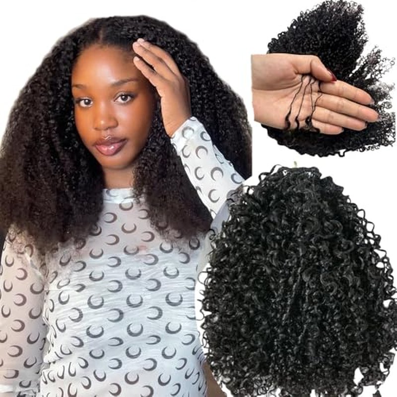 Kinky Curly Crochet Human Hair Extensions Pre-Separated Crochet Hair Multi-Textured Kinky Curly Reusable Micro Twists 14inch 120g (Usually 240g Full Head) Natural Black