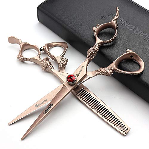Professional Japanese Hair Scissors - 440C Stainless Steel/Rose Razor Edge (6-inch, 2pc Set) with Gift Scissors Bag