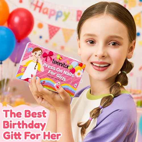 Teenitor 360 Pcs Kids Press On Nails, 15 Styles 12 Sizes Press On Nails for Kids Girls 8-15 Years, Fake Acrylic Kids Nails with Nail Adhesive Tabs, Nail File Nail Buffer
