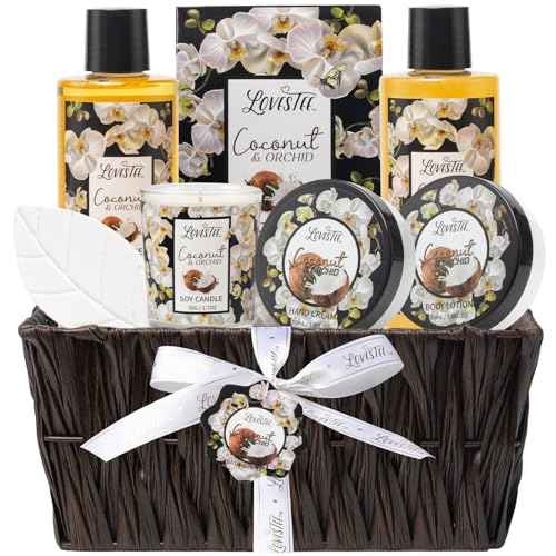 Mothers Day Gifts, Spa Baskets For Women, Bath And Body, Coconut & Orchid Bath & Body Set, Includes Shower Gel, Hand Cream, Body Lotion, Candle And More, Gifts For Women, Gift For Mom