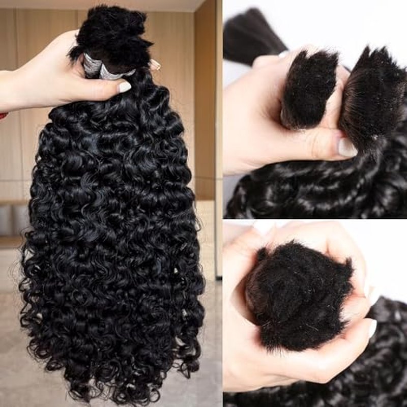 Lemoda Boho Human Braiding Hair Burmese Curly Bulk Human Hair Extensions For Bohemian Knotless Braids No Weft 14 14 14Inch 3Bundles/Lot 100g/1Bundle 1B Natural Black Salon-Quality
