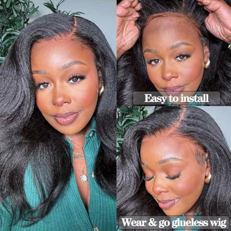 Kinky Straight and Body Wave Wig Glueless Pre Plucked Bleached Knots Lace Front Wig Melted Hairline Ready to Wear 5x5 HD Lace Closure Wigs Human Hair for Women 180% Density (14inches)
