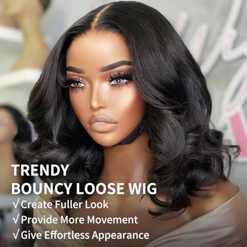 Tinashe Bob Wig Human Hair Wear and Go Glueless Wigs Human Hair Pre Plucked Pre Cut 180% Body Wave 5x6 Lace Front Short Bob Wigs Human Hair for Black Women-Natrual Black,14inch.