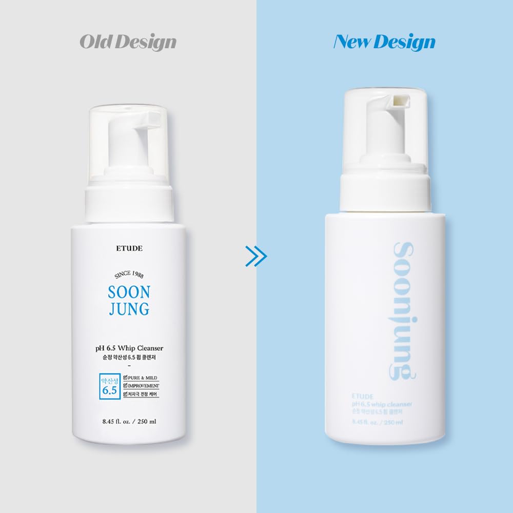 Etude SoonJung pH 6.5 Whip Cleanser - Gentle Micro Foaming Face Wash for Sensitive Skin | 8.45 Fl Oz