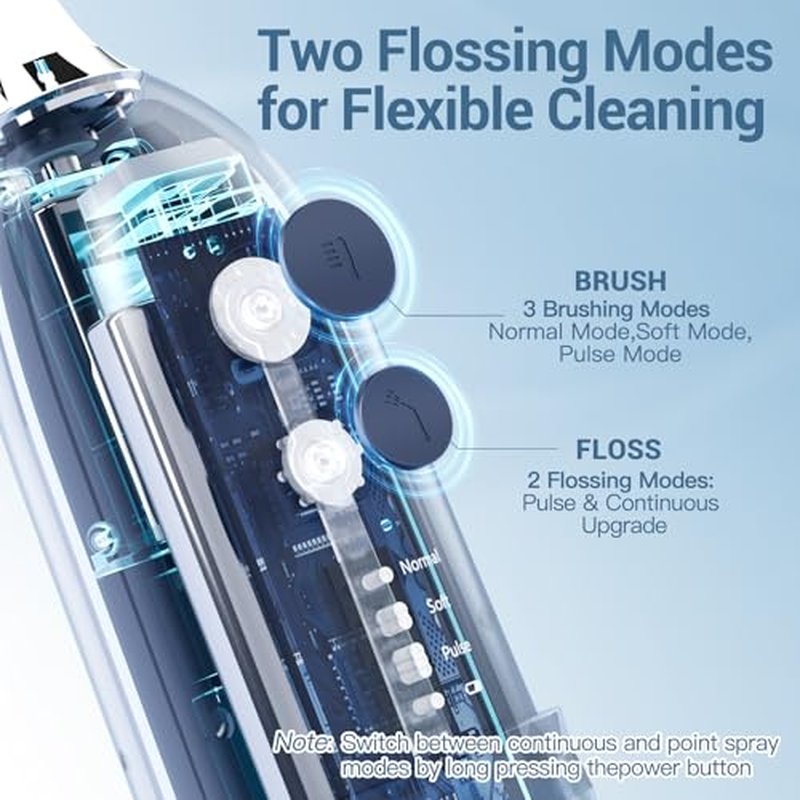 Marchpower Upgraded 2-in-1 Electric Toothbrush with Water Flosser, Ultrasonic Cleaning & 3+4 Smart Modes, Portable Oral Irrigator with Point-Jet, Rechargeable IPX7 Waterproof for Home & Travel Use