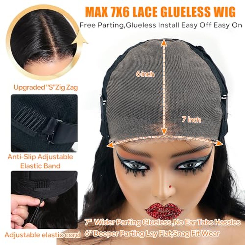 CHEETAHBEAUTY 7x6 Glueless Wigs Human Hair Pre Plucked Pre Cut 16 Inch Body Wave Lace Front Wigs Human Hair for Women 7x6 HD Lace Closure Wigs with Elastic Drawstring 200% Density Natural Color