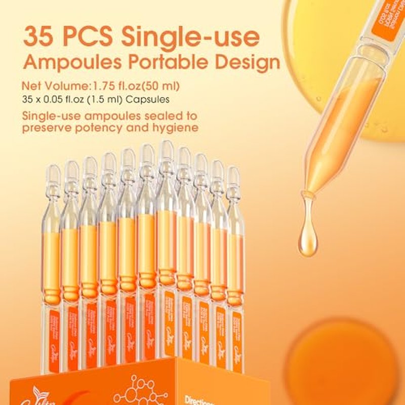 Salmon DNA Serum, Anti-Wrinkle PDRN Serum, 8000ppm Salmon Egg Ampoule, Collagen, Glutathione, Niacinamide, Hyaluronic Acids, Vitamin E - Korea Skin Care for Anti-Wrinkle & Brighten, 0.05 fl.oz x 35e
