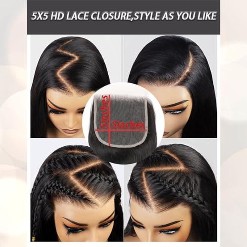 HD Lace Closure 24 Inch Body Wave 5x5 Human Hair Closure for Black Women 100% Human Hair 5x5 Lace Closure Can be Curly and Dyed With Baby Hair (24 Inch, 5x5 Black)