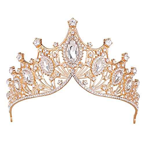 Crowns for Women, Gold Tiaras - Baroque Medieval Renaissance Crystal Headband for Queen Bride Princess Girl Birthday Festival Halloween Costumes Cosplay Party Wedding Prom Pageant Homecoming