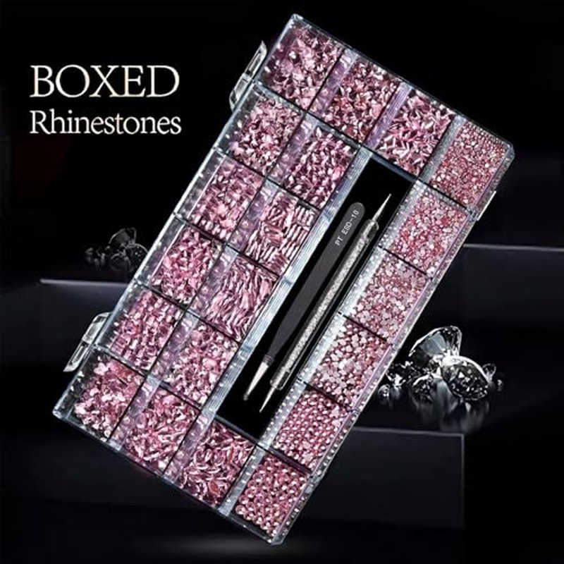 14 Types of 700 Pink Diamonds + 1500 Flat Rhinestones Mix 20 Styles Flatback DIY Crafts Rhinestone Crystals 3D Ornament?s Flat Back Stones Set + Tweezers + Drill Pen