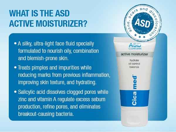 Moisturizer for Acne, Cicamed Medical Science, ASD Active Acne Scars Blemishes Oily Skin and Discoloration