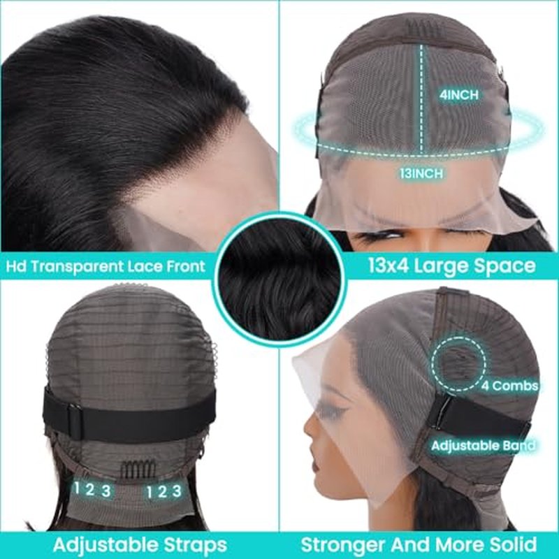 Body Wave Lace Front Wigs Human Hair Pre Plucked 13x4 HD Transparent Lace Frontal Wigs Human Hair with Baby 180% Density 9A Glueless Brazilian Lace Front Wig for Black Women Natural Black 26 Inch