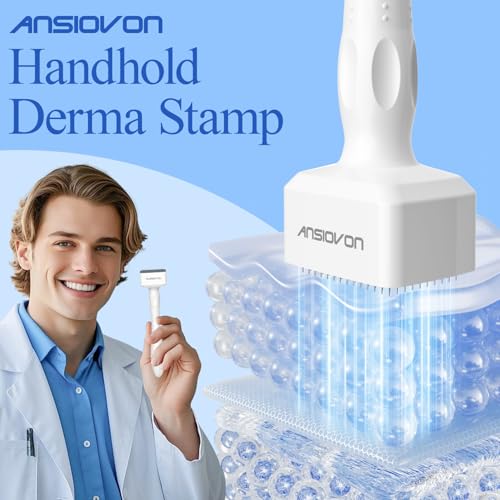 Derma Stamp - ANSIOVON Microneedling Stamp for Hair Face Scalp Beard - Microneedle Dermastamp at Home - Micro Needling Stamp for Women and Men