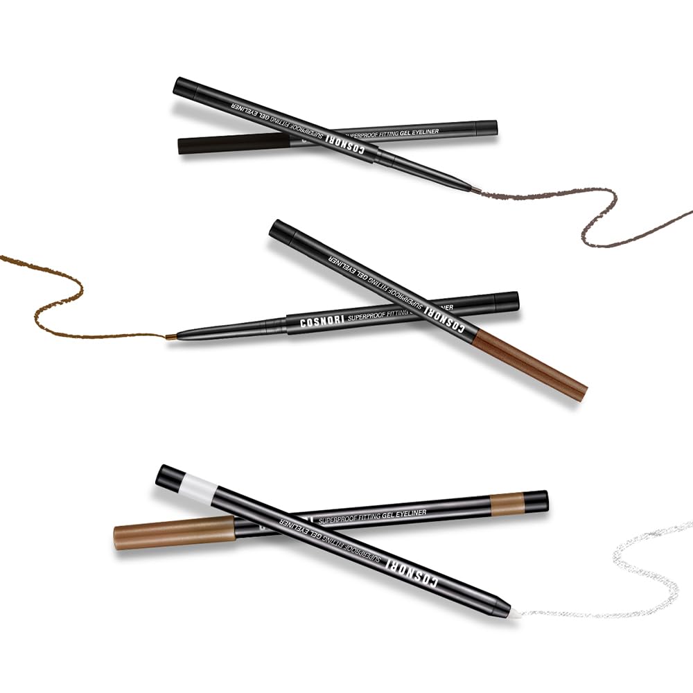 COSNORI Super Proof Fitting Gel Eyeliner 02 Black Brown - Smudge-Proof, Longwear Eyeliner Pencil, Soft Drawing 2mm Ultra-Slim Pencil, Waterproof, 0.004oz (0.13g)