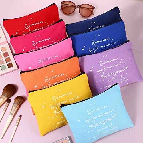Sieral 24 Pcs Inspirational Makeup Bag Appreciation Christmas Teacher Gift for Women You're Awesome Cosmetic Bags Employee Motivational Gift for Vet Tech Coworker Medical Assistant Team(Bright Color)