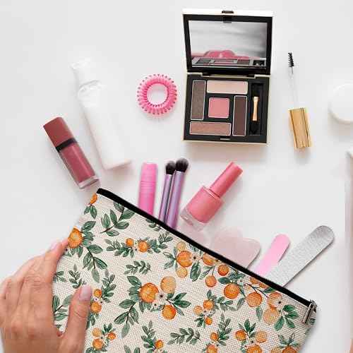 GREOXG Orange Print Makeup Bag, Small Travel Cosmetic Bag with Zipper, Cute Makeup Pouch Gift Ideas for Women Teen Girls Friends Mom Sisters Teacher Birthday Christmas Wedding Graduation-E31