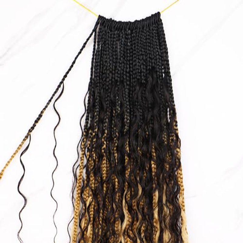 Crochet Boho Box Braids With Human Hair 1bT27# Honer Blonde Color Pre Looped Hair Goddess Box Braids With Human Hair Curly Full Ends Hair Extensions For Women 24inch 1 Pack(40 Strands)