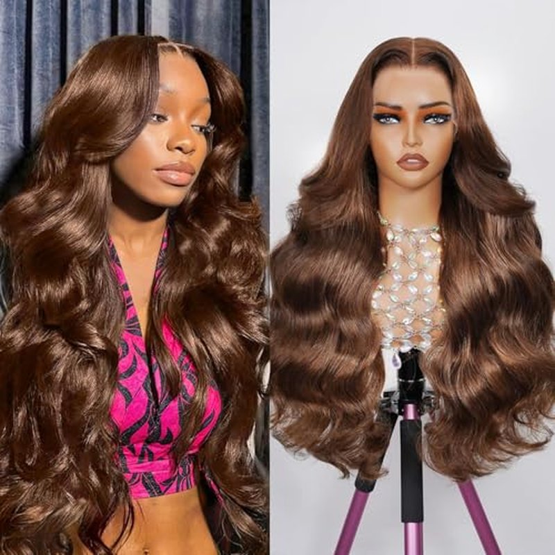 30 Inch Chocolate Brown Lace Front Wig 13x6 Body Wave 200 Density Hd Lace Front Wigs Human Hair Pre Plucked 4# Colored Wigs