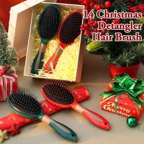Zubebe 14 Pcs Detangler Hair Brush Travel Detangling Red and Green Detangler Brush with Soft Bristles Christmas Gift Bulk for Friends