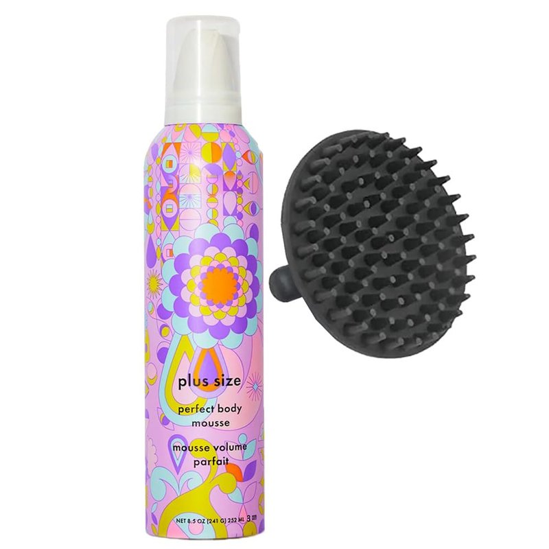 Amikaa Plus Size Perfect Body Mousse 8.5 oz with Scalp Shampoo Brush – Volumizing Mousse for Fullness and Hold, Weightless Body for Fine to Medium Hair