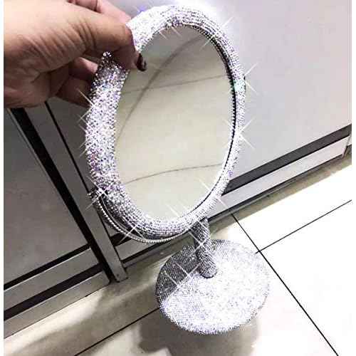 Bling Rhinestone Portable Magnified Double Sided Swivel Makeup Vanity Mirror, 360¡ÆRotate Makeup Mirror Round Shaped Two-Sided Makeup Mirror (Silver)
