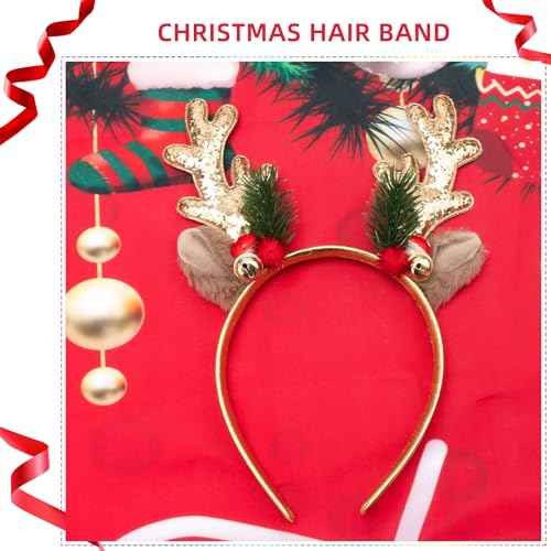 TULOBI Christmas Headbands Glitter Christmas Elk Antlers Headband Cute Xmas Hair Bands Holiday Headbands Party Gift Christmas Costume Party Accessories for Women and Girls (Gold)
