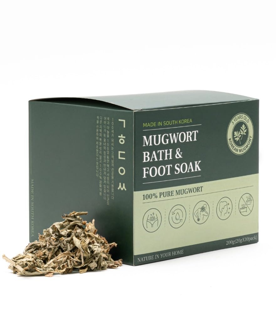 Korean Mugwort Bath & Foot Soak (10 Pack), Herbal Soaking Sachets for Relaxing Home Spa, Traditional Korean Mugwort, Gentle Aroma, Self-Care Bath Experience