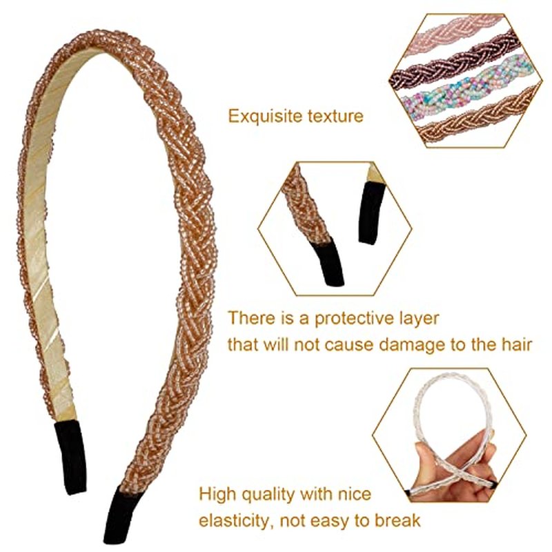 LYroo 8 Pack Headbands Metal Head Band Beaded Hair Bands Elegant Hairband No Slip Fashion Hair Accessories for Women Girls