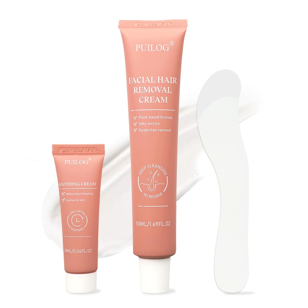 Facial Hair Removal Cream Kit for Women Face, Painless Soothing Hydrating Facial Depilatory Cream, 4 Min Flawless Upper Lip, Chin Fine Hair Remover, Sensitive Skin Hair Removal At Home