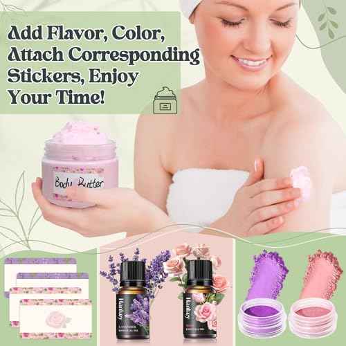 Body Butter Making Kit- Shea Butter Lotion Making Kit, DIY Crafts for Adults with Organic Shea Butter, Sweet Almond Oil, Mica Powder, Natural Whipped Body Butter Maker Skin Care Gifts for Women